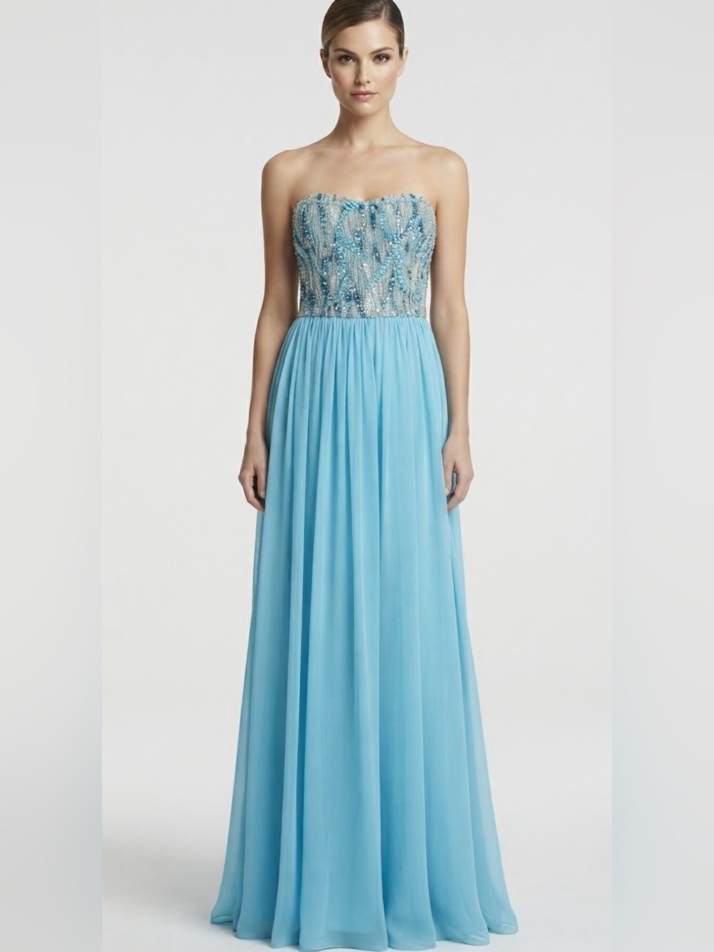 Aidan Mattox y2k embellished aqua strapless poly maxi dress 4